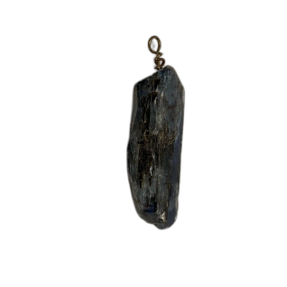 Kyanite Pendant, 2 inch long Raw Blue Gemstone, Silver Wire